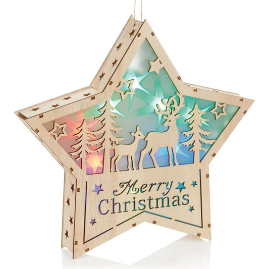 Premier Lit Wooden Star Reindeer Scene With LEDs