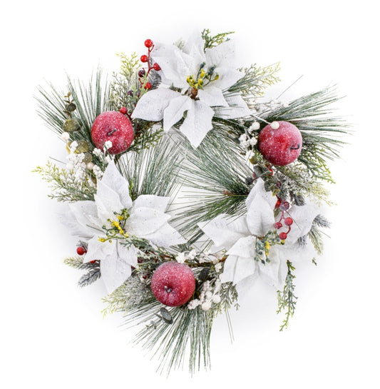 Premier White Poinsettia Wreath Pink Apples