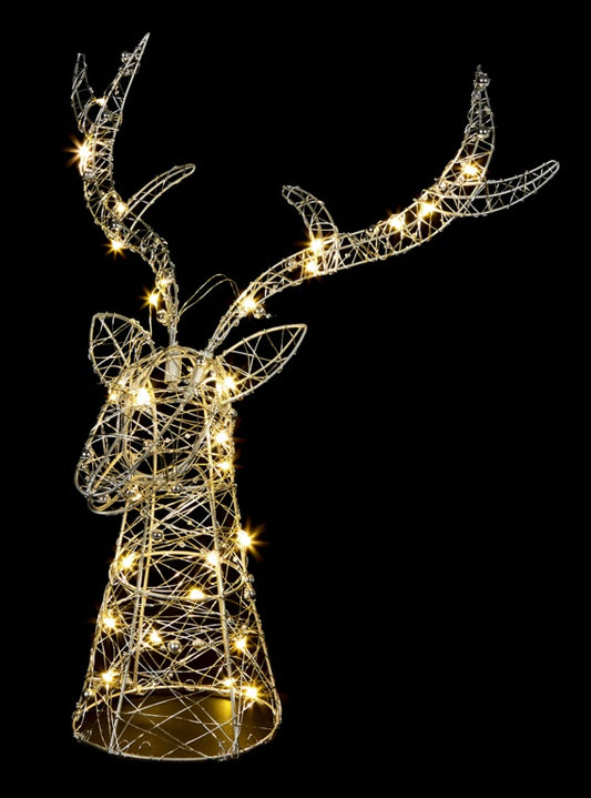 Premier Lit Stags Head Silver 30 Warm White LEDs