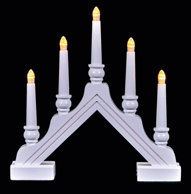 Premier 5 Light White Wood Candlebridge 32cm