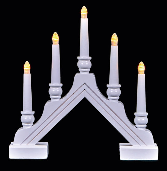 Premier 5 Light White Wood Candlebridge 32cm