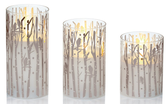 Premier Printed Glass Candles Woodland Silver