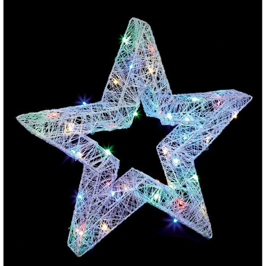 Premier Lit Hollow Star White 40 Multi Coloured LEDs