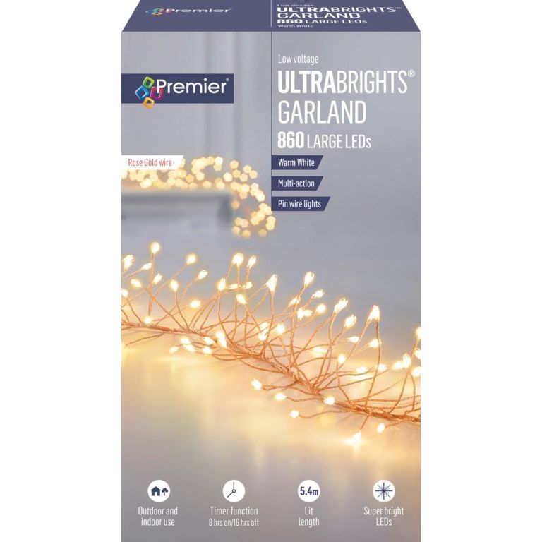 Premier Multi Action Ultra Bright Garland Rose Gold Warm White LEDs