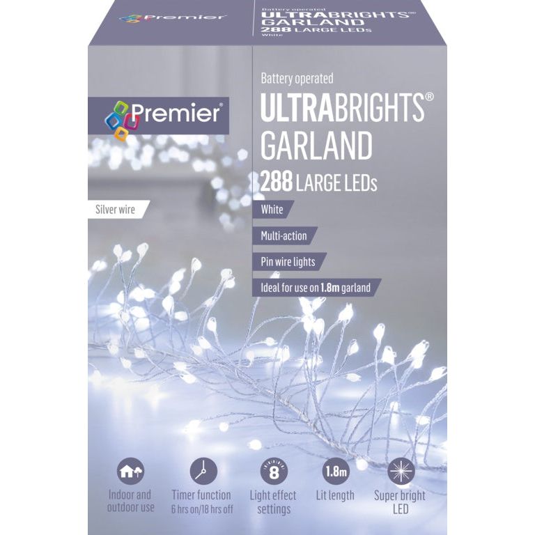 Premier Multi Action Silver Ultra Bright Garland White LEDs