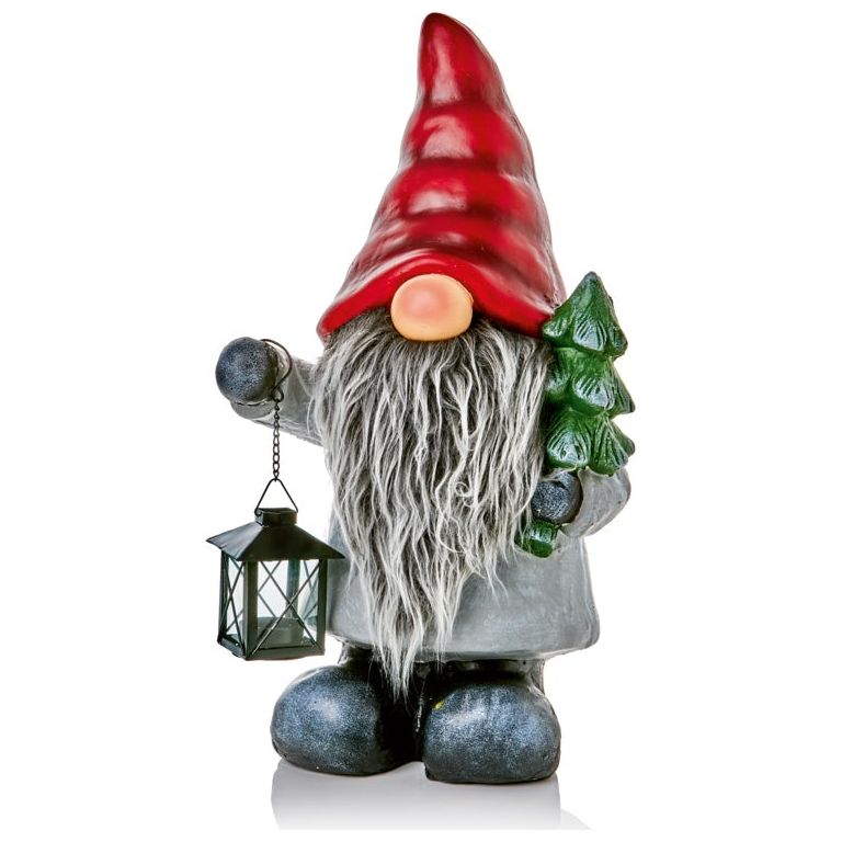 Premier Red Grey Gnome Tealight Lantern