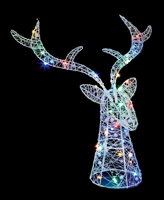 Premier Lit Stags Head White 30 Multi Coloured LEDs