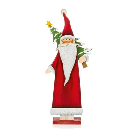 Premier Slim Wood Santa Holding Tree