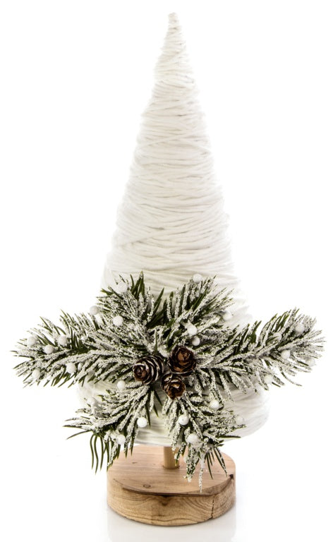 Premier White Wool Christmas Tree Wooden Base