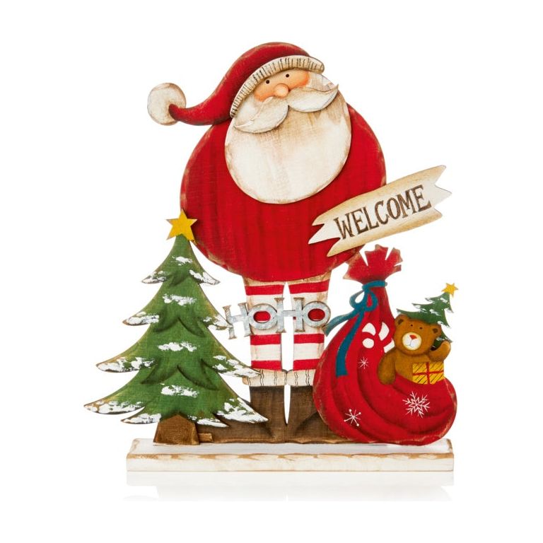 Premier Wood Santa Welcome Sign On Base