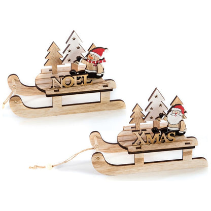 Premier Wooden Sleigh Santa Snowman Noel