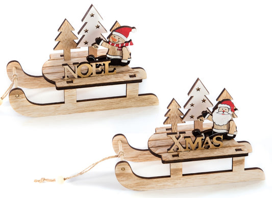 Premier Wooden Sleigh Santa Snowman Noel