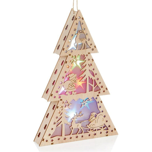 Premier Lit Wooden Tree Santa Christmas Scene