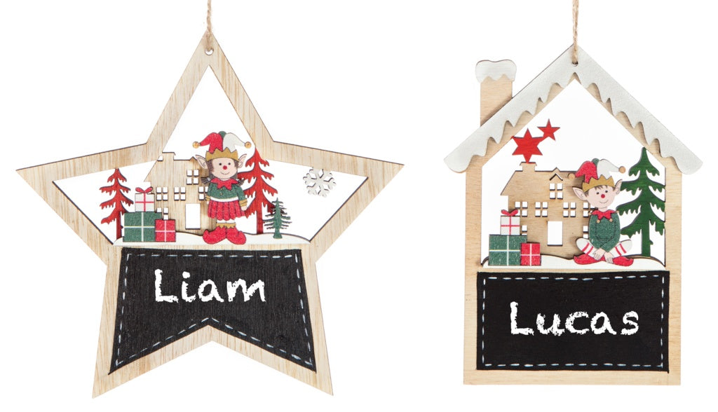 Premier Wooden Elf Star & House Decoration