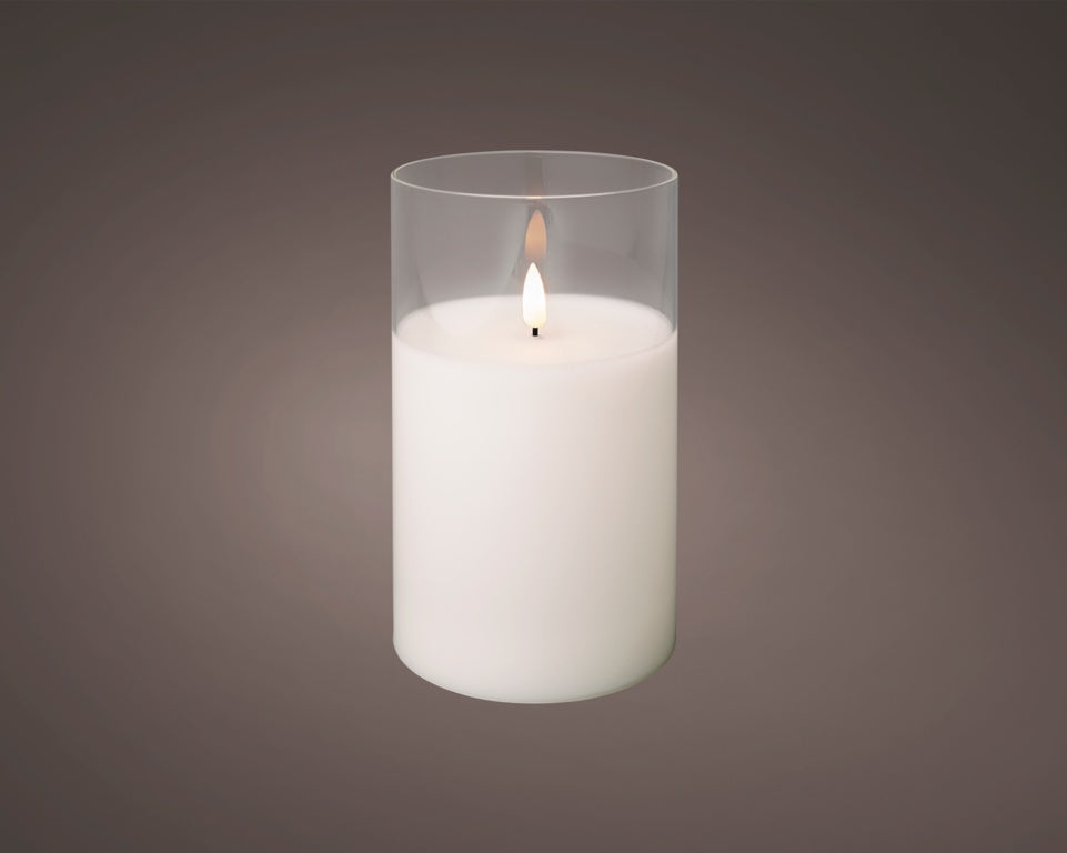 Kaemingk LED Wax Candle In Glass White 7.5x17.5