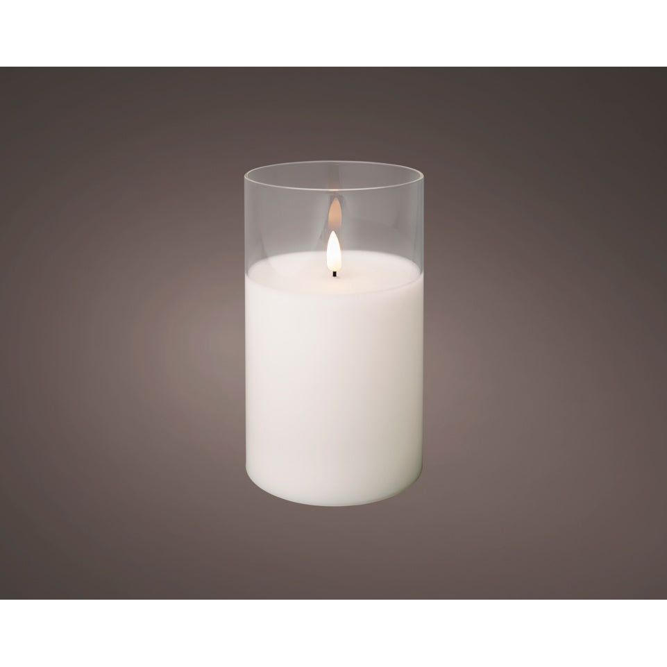 Kaemingk LED Wax Candle In Glass White 7.5x17.5