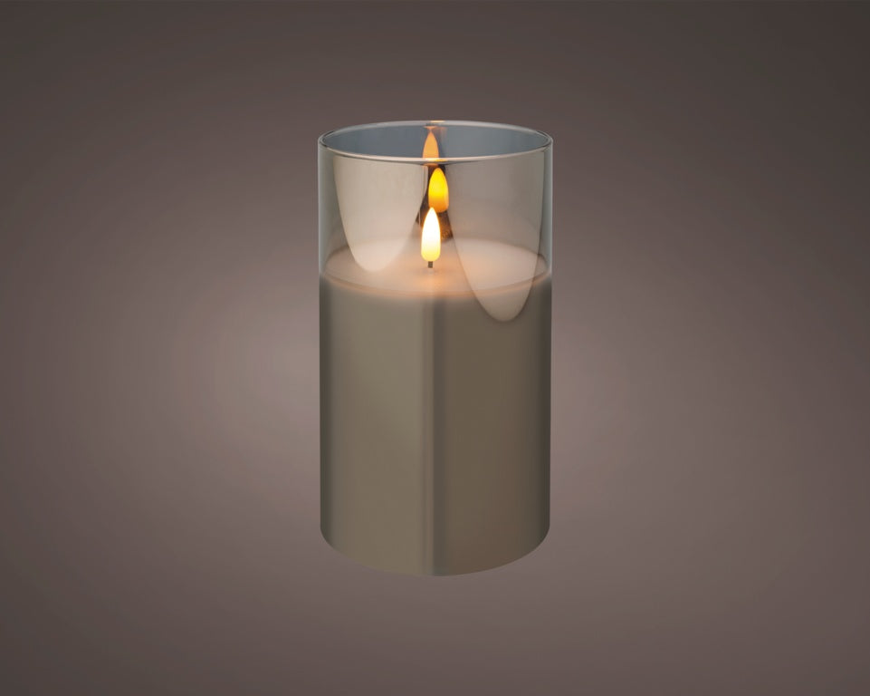 Kaemingk LED Wax Candle In Glass White 7.5x17.5