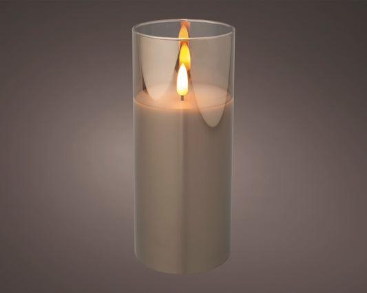 Kaemingk LED Wax Candle In Glass White 7.5x17.5