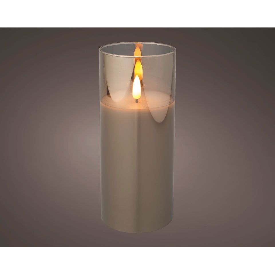 Kaemingk LED Wax Candle In Glass White 7.5x17.5