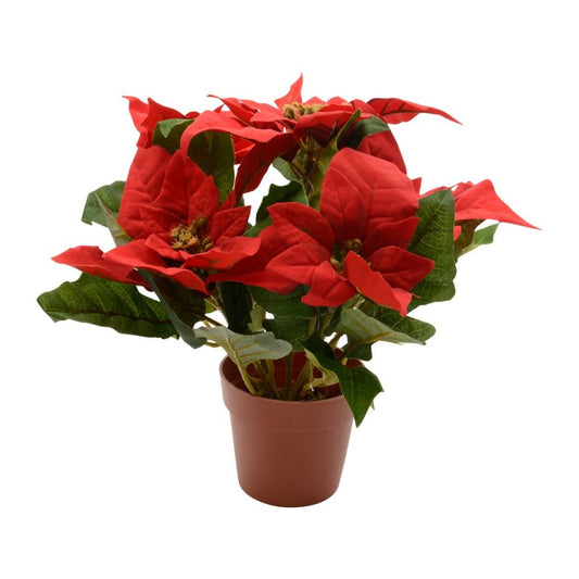 Kaemingk Silk Poinsettia In Pot Red