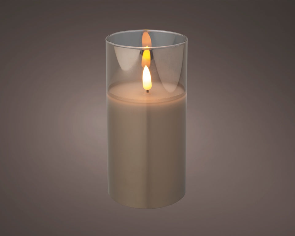 Kaemingk LED Wax Candle In Glass White 7.5x15