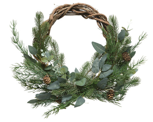 Kaemingk Decorative Wreath Leaves Pinecones Green