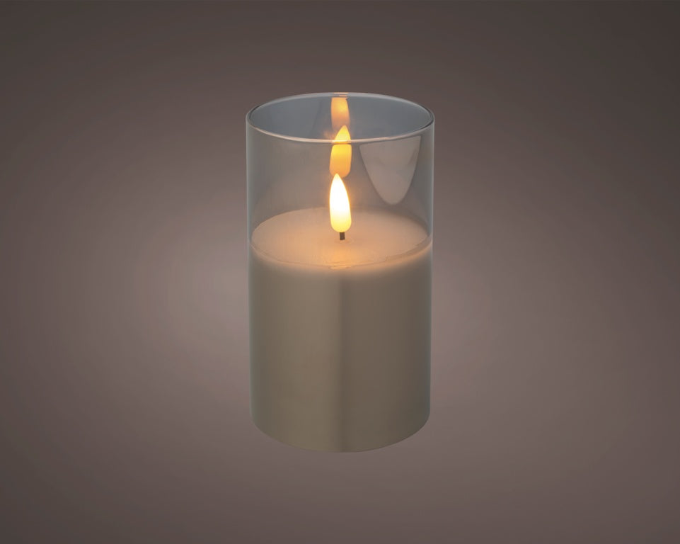 Kaemingk LED Wax Candle In Glass White 7.5x12.5