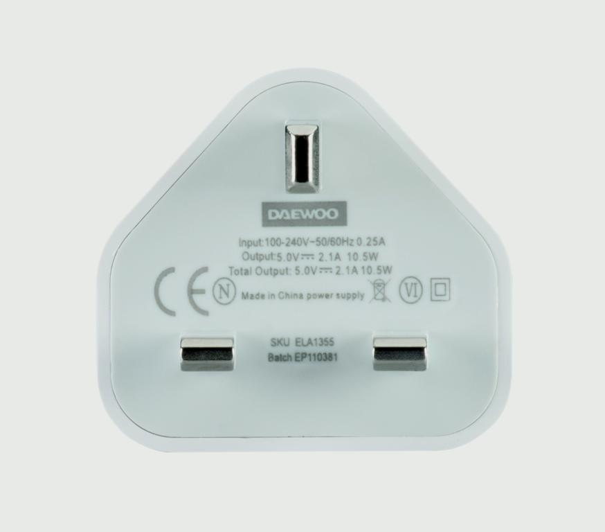 Daewoo Dual USB Mains Charger 2.1amp