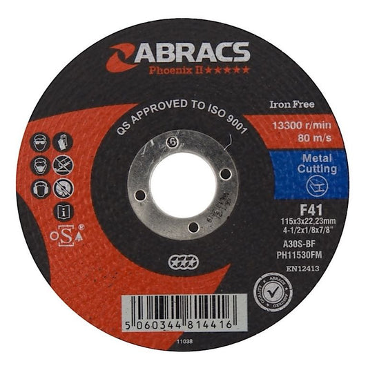 Abracs Phoenix Flat Metal Cutting Disc 115mm x 3.0mm x 22.23mm