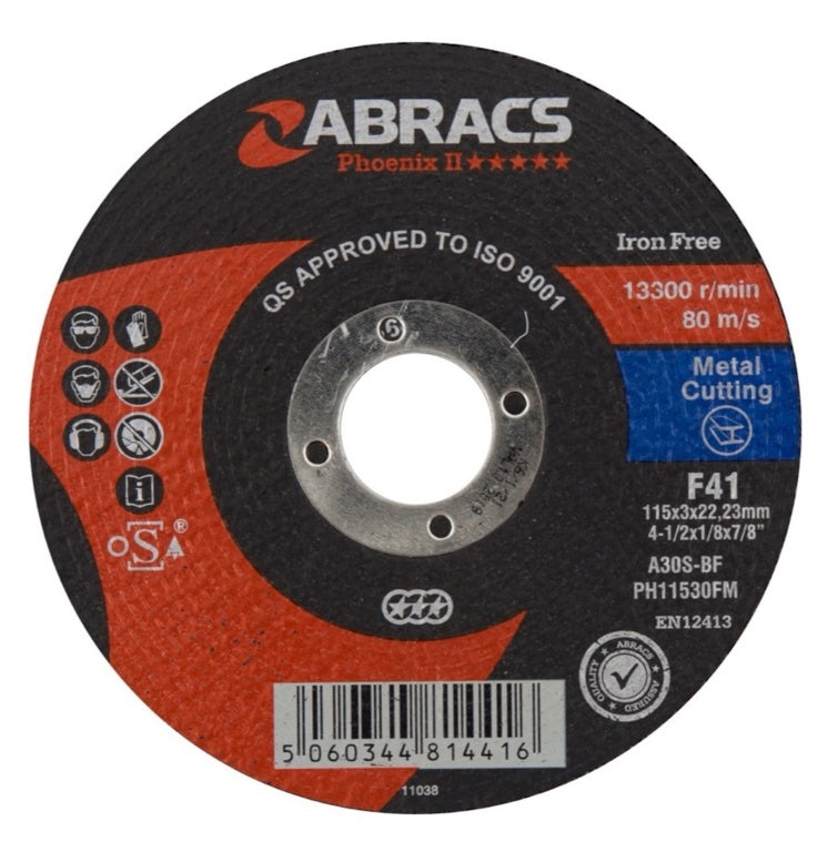 Abracs Phoenix Disque de coupe plat en métal 115 mm x 3,0 mm x 22,23 mm 