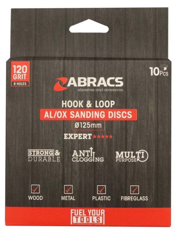 Abracs Paquete de discos de gancho y bucle, grano 125 x 120, 10