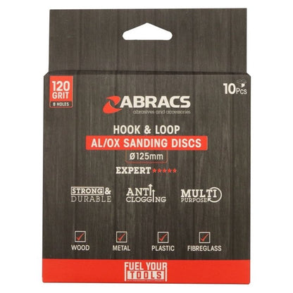 Abracs Paquete de discos de gancho y bucle, grano 125 x 120, 10