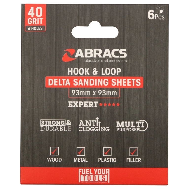 Abracs Hook & Loop Delta Sanding Sheets Pack 6 93mm x 93mm