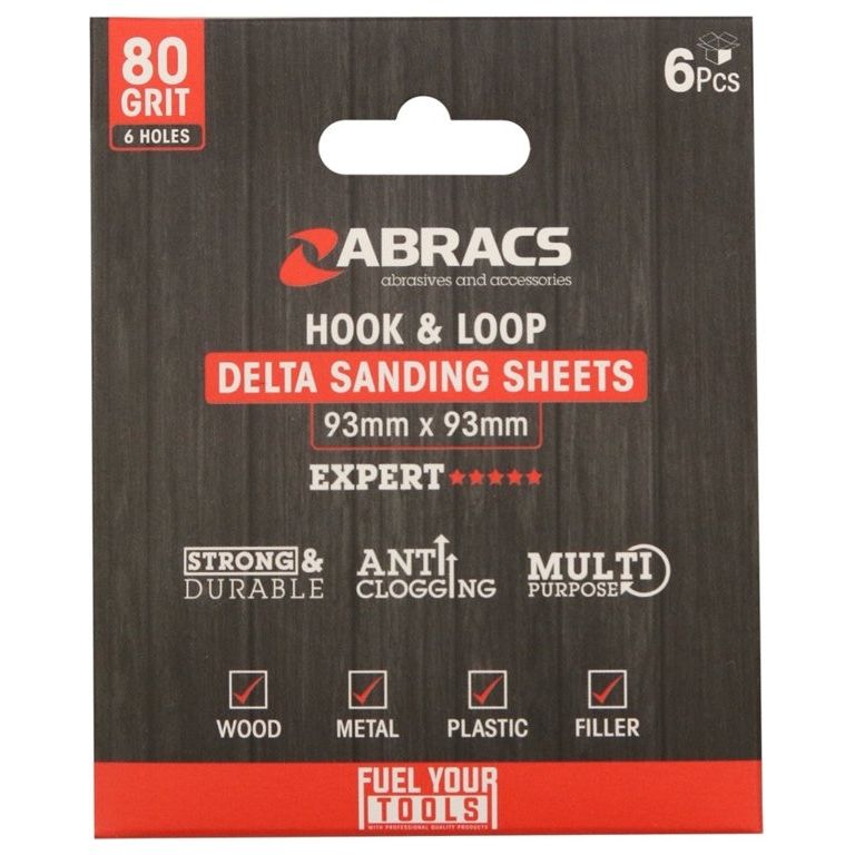 Abracs Hojas de Lija Delta Hook &amp; Loop, Paquete de 6, 93 mm x 93 mm x 120 g 