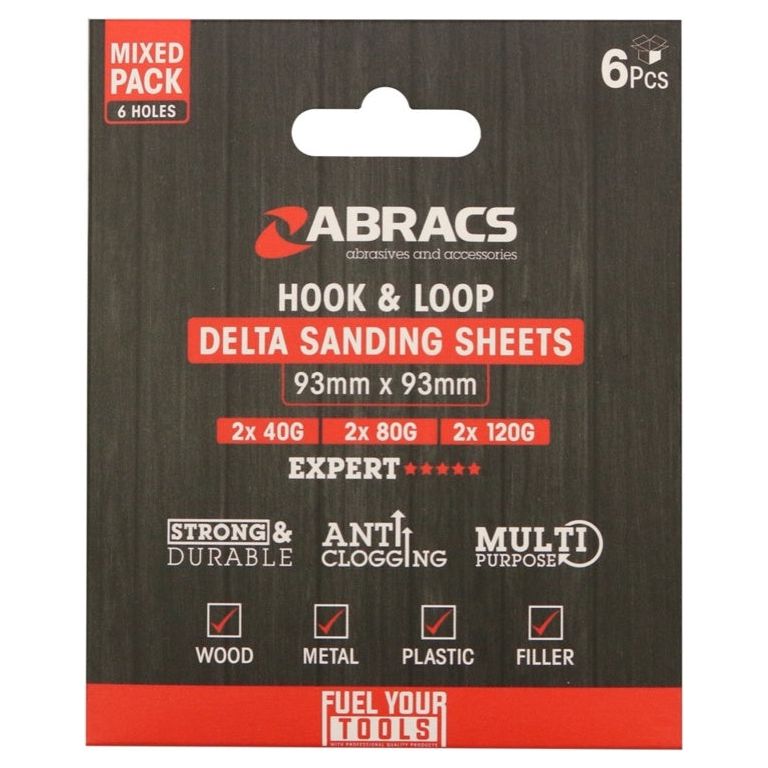 Abracs Hook & Loop Delta Sanding Sheets Pack 6 93mm x 93mm