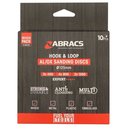 Abracs Paquete de discos de gancho y bucle, grano 125 x 120, 10