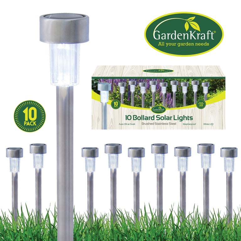 GardenKraft Stainless Steel Bollard Solar Lights