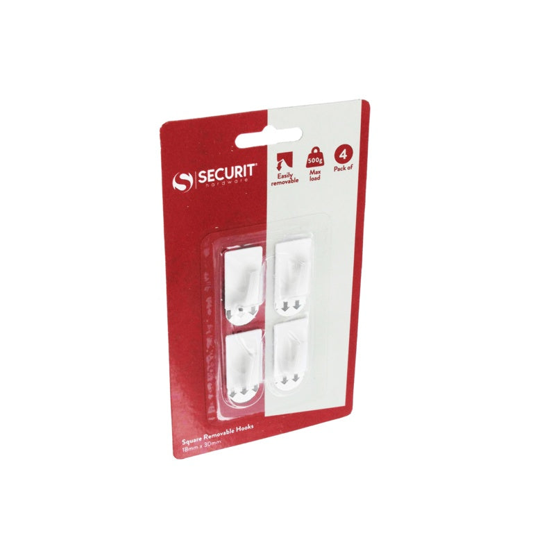 Gancho Cuadrado Desmontable Securit Blanco 28 x 50mm Pack 4