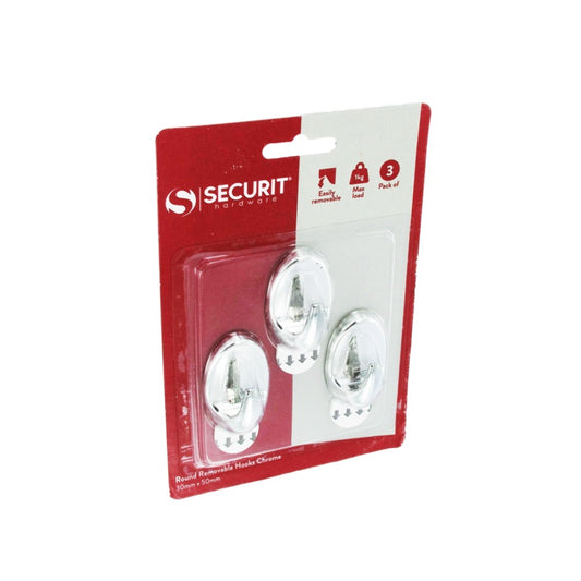 Securit Removable Oval Hook Chrome 50 x 30mm Pack 3