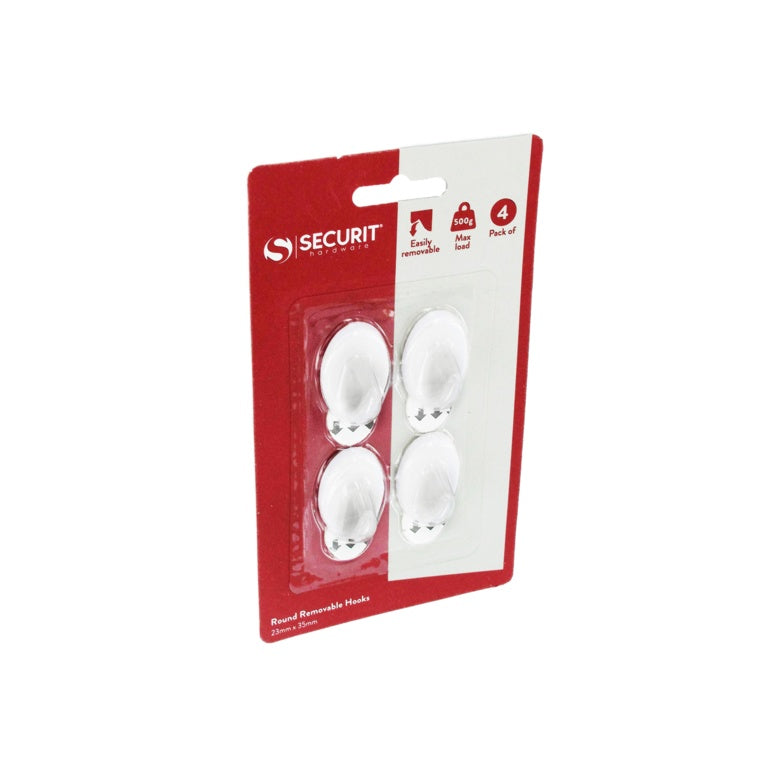 Securit Removable Oval Hook White 25 x 35mm Pack 4