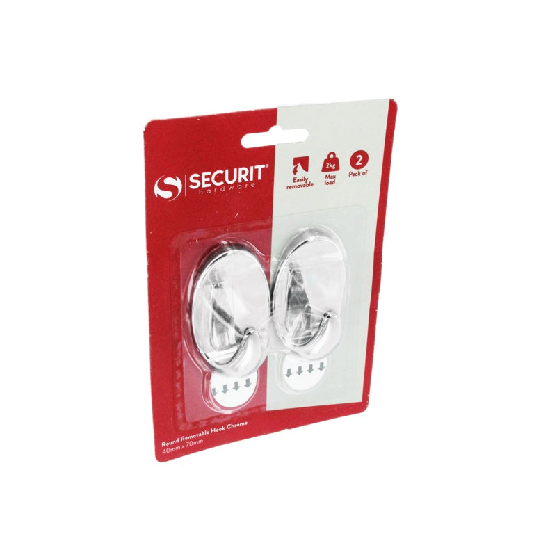 Securit Removable Oval Hook Chrome 70 x 40mm Pack 2