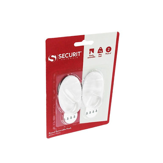 Securit Removable Oval Hook White 70 x 40mm Pack 2