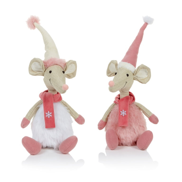 Premier Pink & White Sitting Mouse 2 Assorted