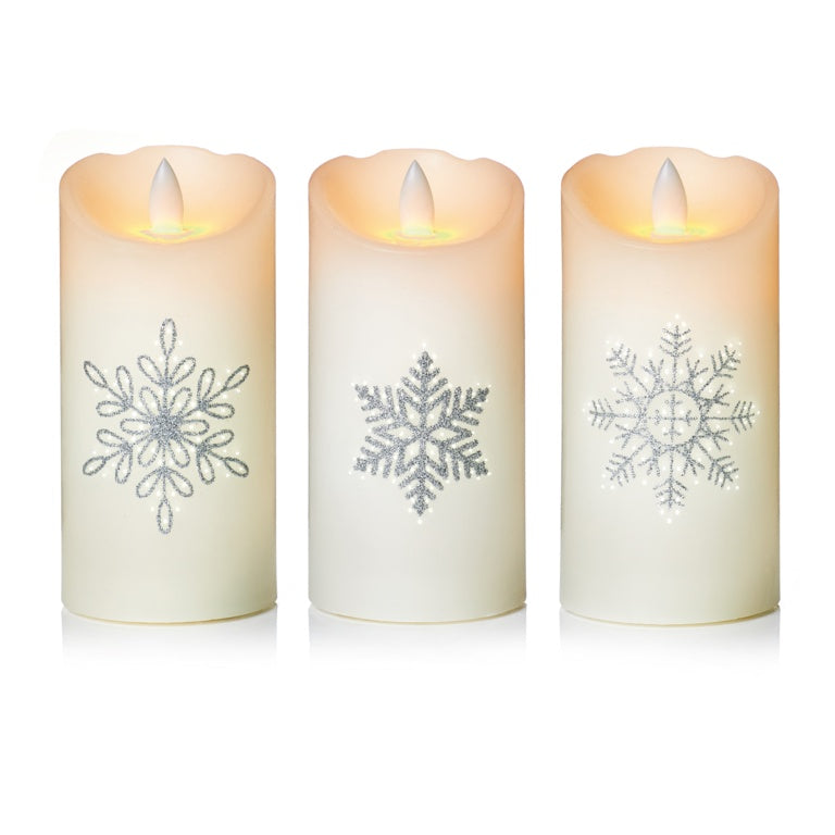 Premier Lit Snowflake Dancing Flame Candle