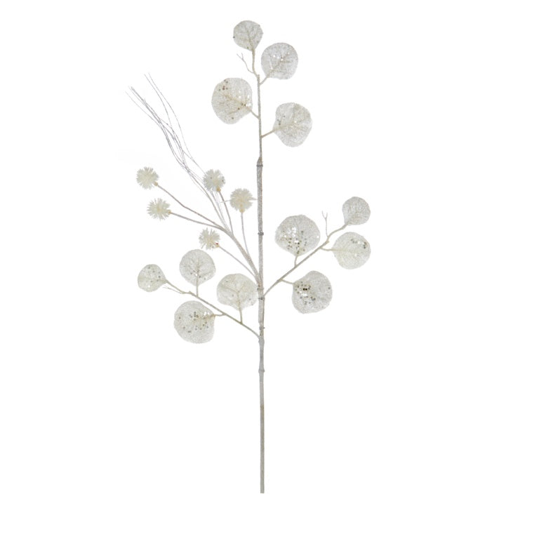 Premier White Glitter Flat Flower Stem