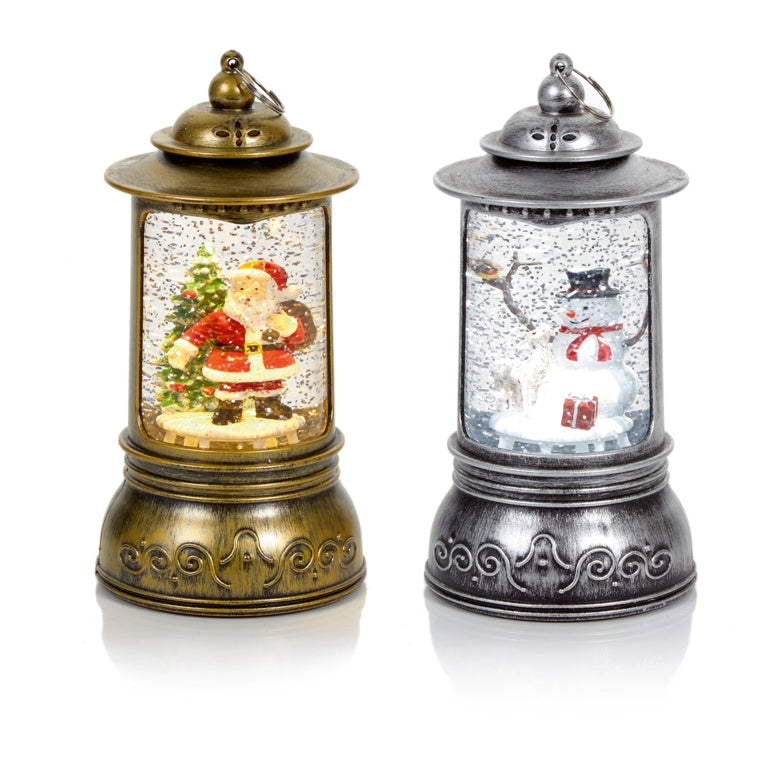 Premier Antique Round Lantern Santa & Snowman