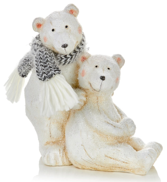 Premier White Polar Bear With Cub & Grey Scarf