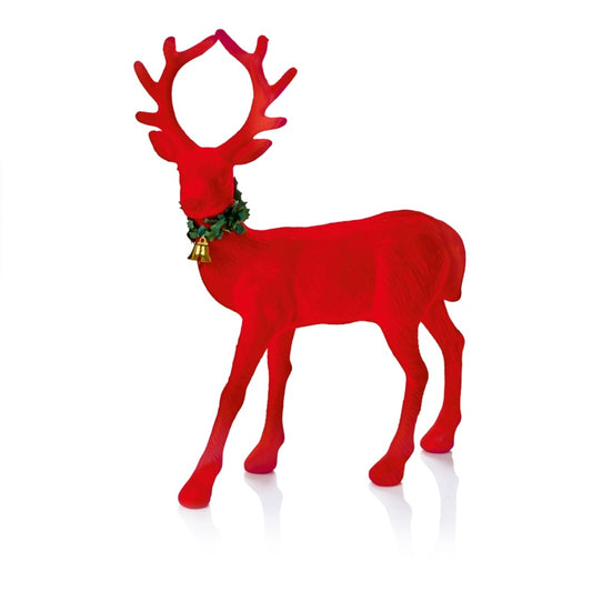 Premier Red Standing Flock Reindeer Table Piece