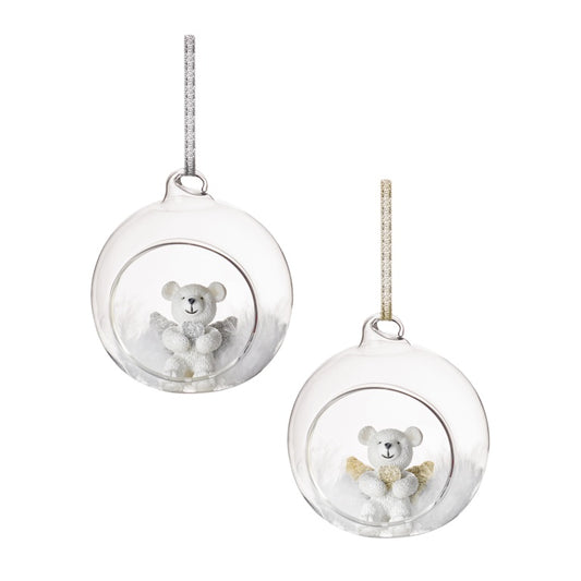 Premier Open Glass Bauble Teddy Gold Silver Wing