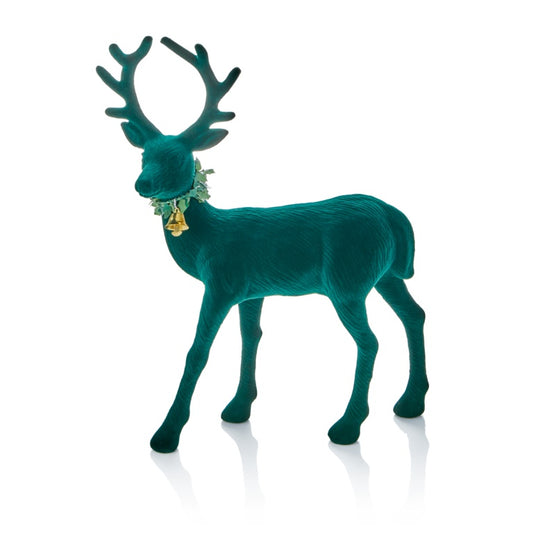 Premier Green Standing Flock Reindeer Table Piece